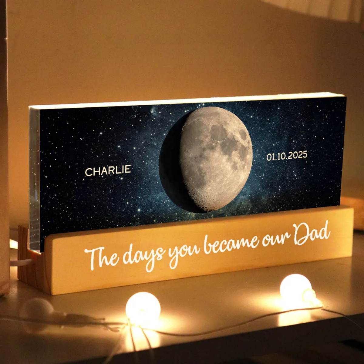 Starry Night Custom Birth Moon Phase The Days You Became Our Dad Personalized Acrylic Block LED Night Light