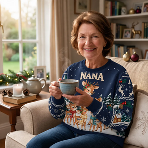Personalized Reindeer Winter Love All-Over Print Sweatshirt – Custom Name Cozy Christmas Sweater