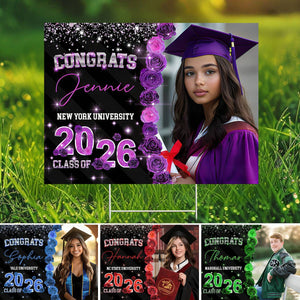 Custom Photo Rose Background Class Of 2026 Graduation Yard Sign