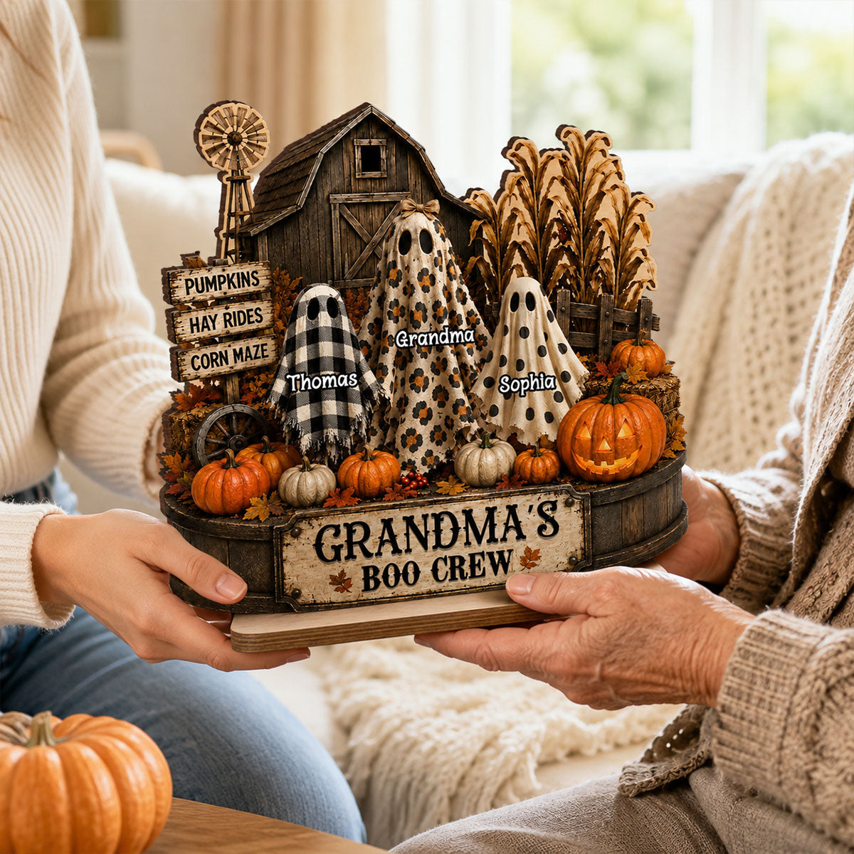 Personalized "Grandma's Boo Crew" Pumpkin Patch Plaque – Halloween Gift For Grandma