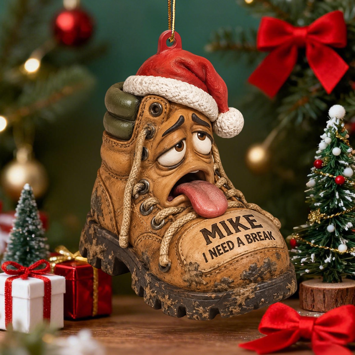 Personalized “I Need a Break” Hiking Boot Christmas Ornament,Funny Gift for Hiking Lovers