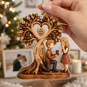 "Couple Proposal Under Heart Tree" – Personalized Acrylic Ornament | Heartfelt Anniversary Gift For Him & Her