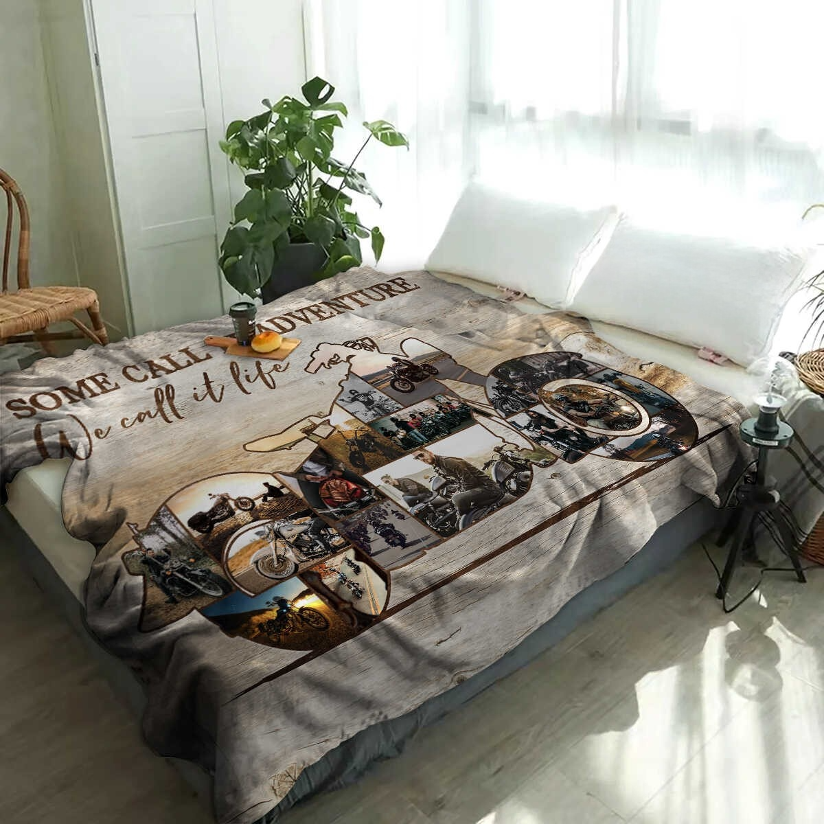 Custom Motorcycle Photo Collage Fleece Blanket – Personalized Wall Decoration Gift For Bikers