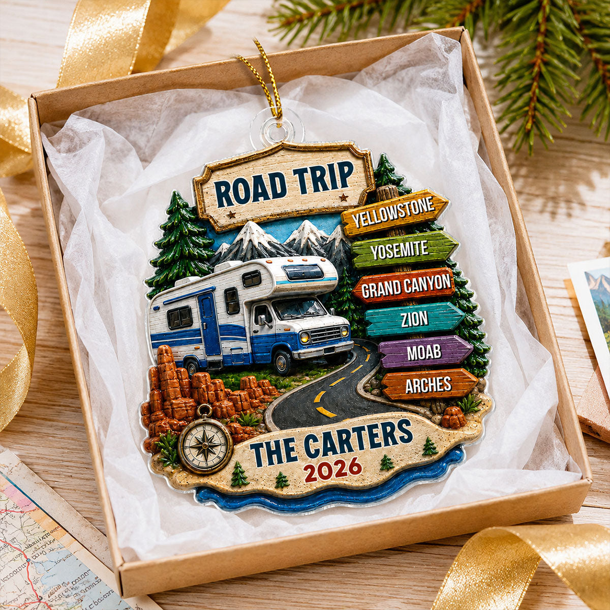 Personalized "Road Trip Adventure" Ornament – Vacation Gift For Couples & Families