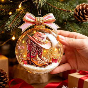 Pink Cowgirl Boot Personalized Acrylic Ornaments,Custom Horse Racing Decor, Snow Ornament Xmas Decor