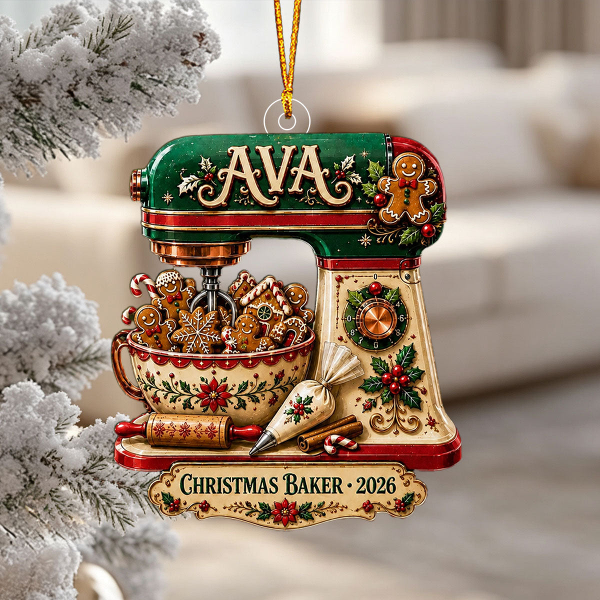 Personalized Christmas Baker Acrylic Ornament – Gingerbread Mixer Holiday Keepsake | Kitchen Decor 2026