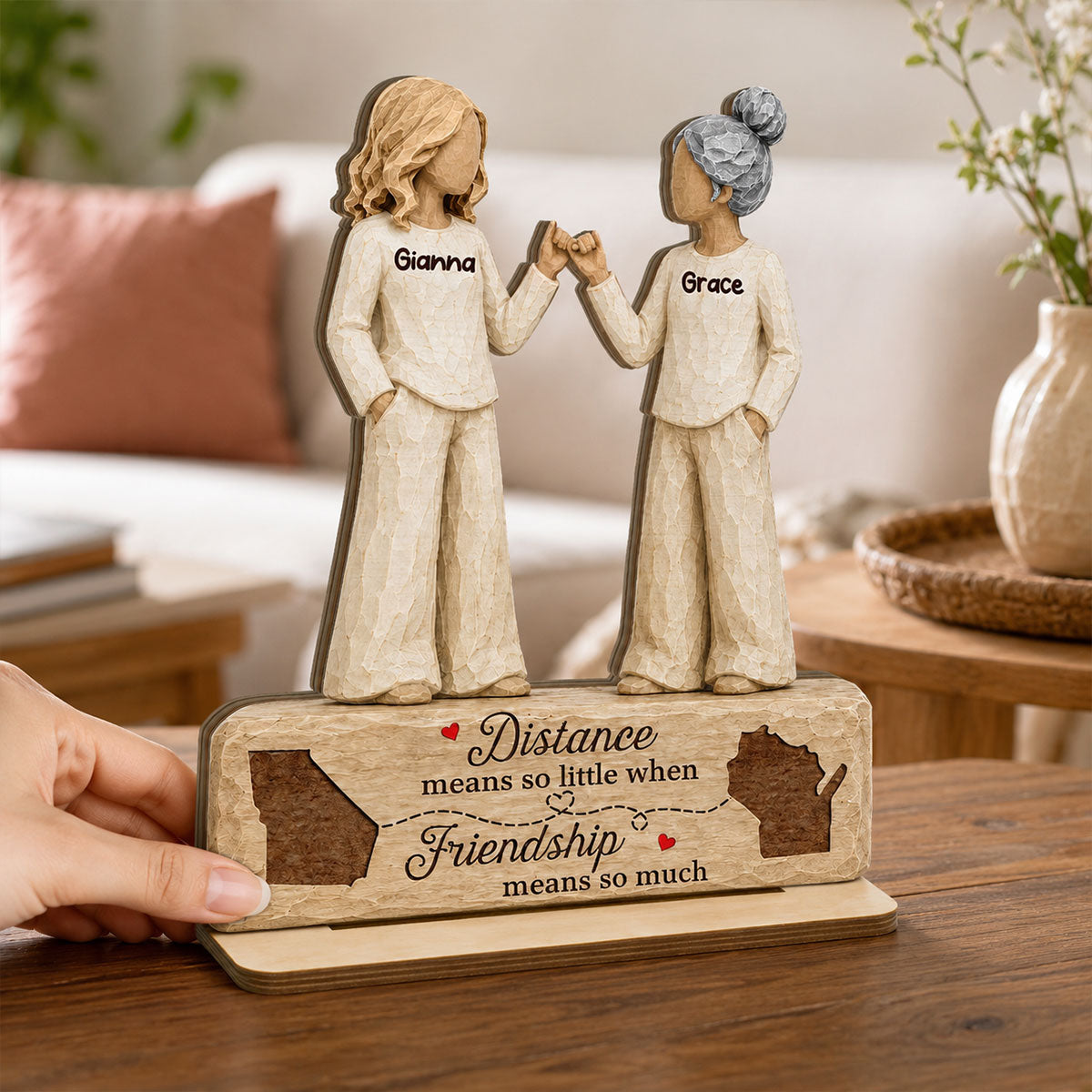 "Pinky Promise Miles Apart" – Personalized Wooden Plaque | Long Distance Friendship Gift For Best Friends
