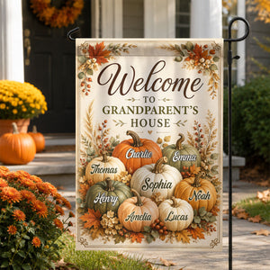 Personalized "Welcome To Grandparent's House" Fall Pumpkin Garden Flag – Seasonal Decor Gift For Grandma & Grandpa