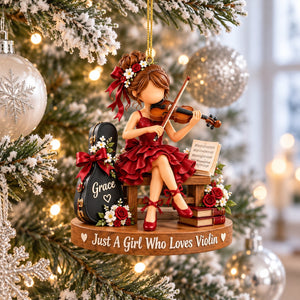 Just a Girl Who Loves Violin- Personalized Violin Girl Ornament, Custom Violinist Christmas Gift