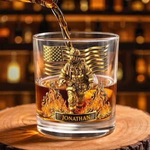 Personalized Firefighter & American Flag Whiskey Glass – "Celebrate Our Heroes" | Gift For Firefighters