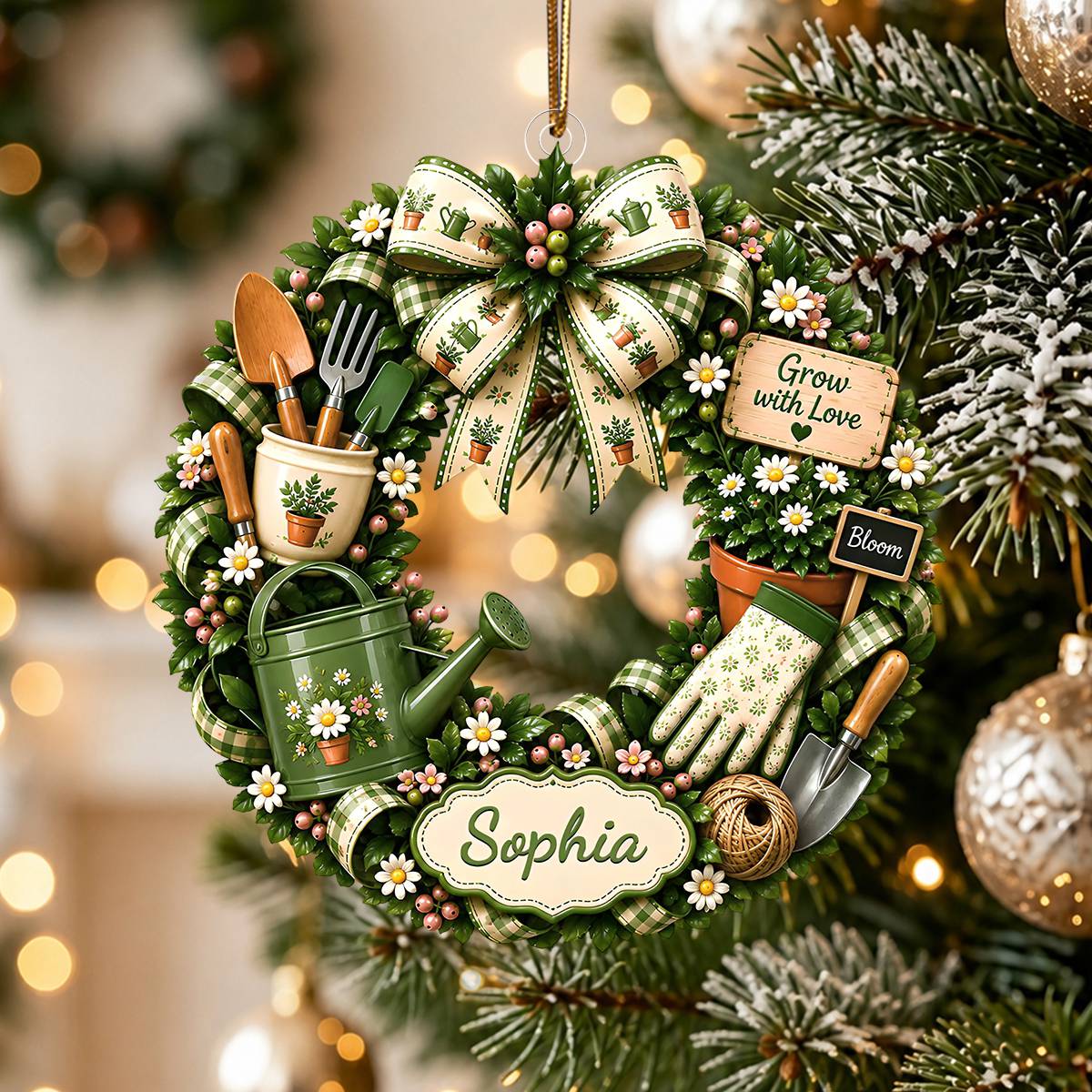 "Grow With Love" – Personalized Gardening Acrylic Hanging Ornament | Gift For Gardeners