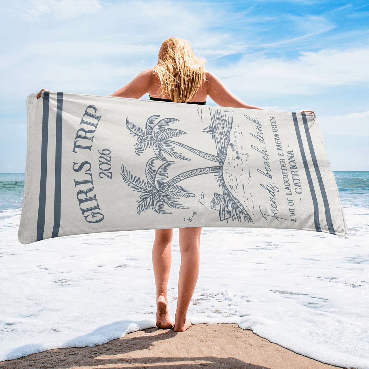 Girls Trip 2026 Gift – Personalized Beach Towel For Best Friends & Bachelorette Parties