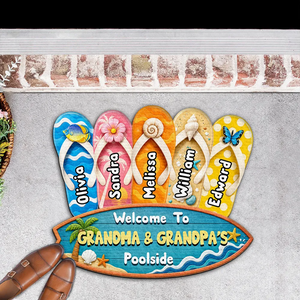 Summer Beach House Decor – Personalized "Flip Flop Family" Custom Doormat