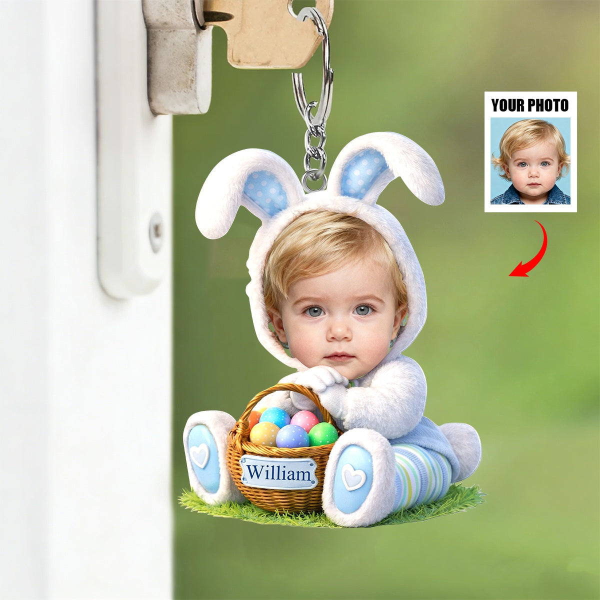 Personalized Easter Bunny Kid Acrylic Keychain - Custom Photo Gifts For Kids