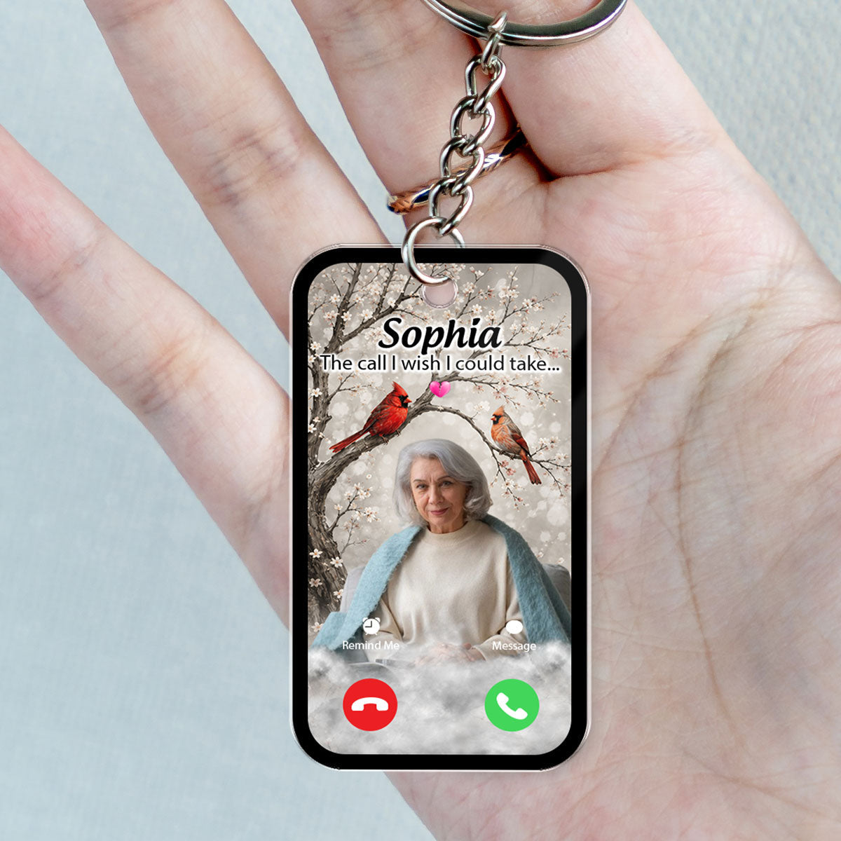 Personalized "The Call I Wish I Could Take" Cardinal Keychain – Memorial Sympathy Keepsake With Photo