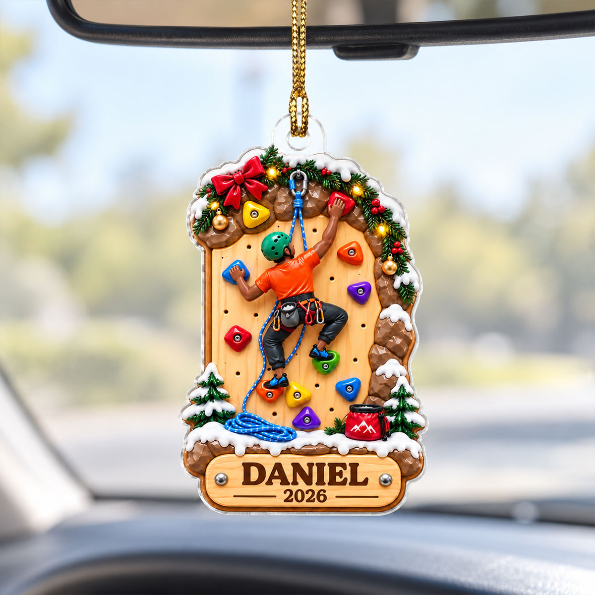 Personalized Rock Climbing Christmas Acrylic Ornament – Girl Or Boy Design | Custom Name Gift For Kids & Grandchildren