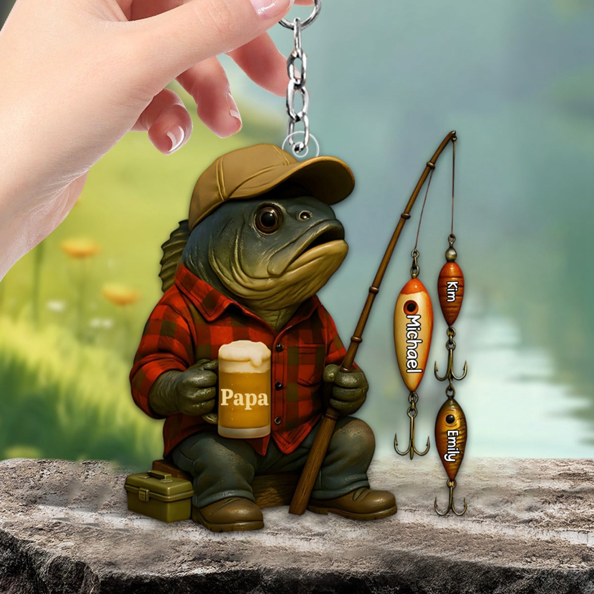 Fishing Dad Acrylic Keychain - Personalized Gift For Dad,Grandpa