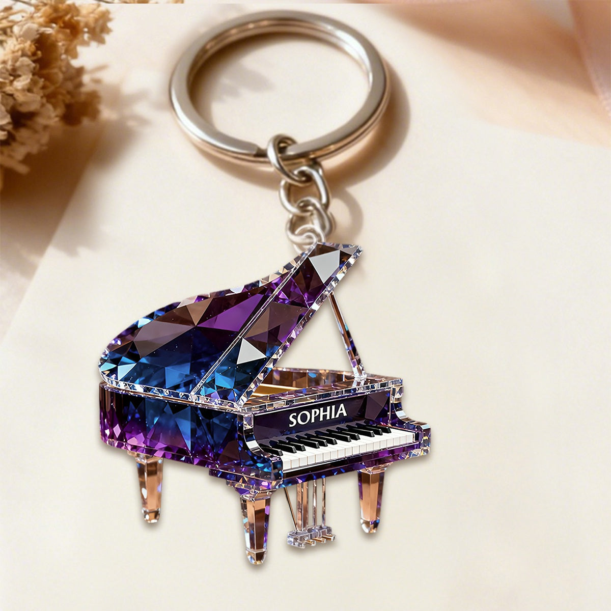 Personalized Piano Crystal Effect Acrylic Keychain, Pianist Gift, Piano Music Theme