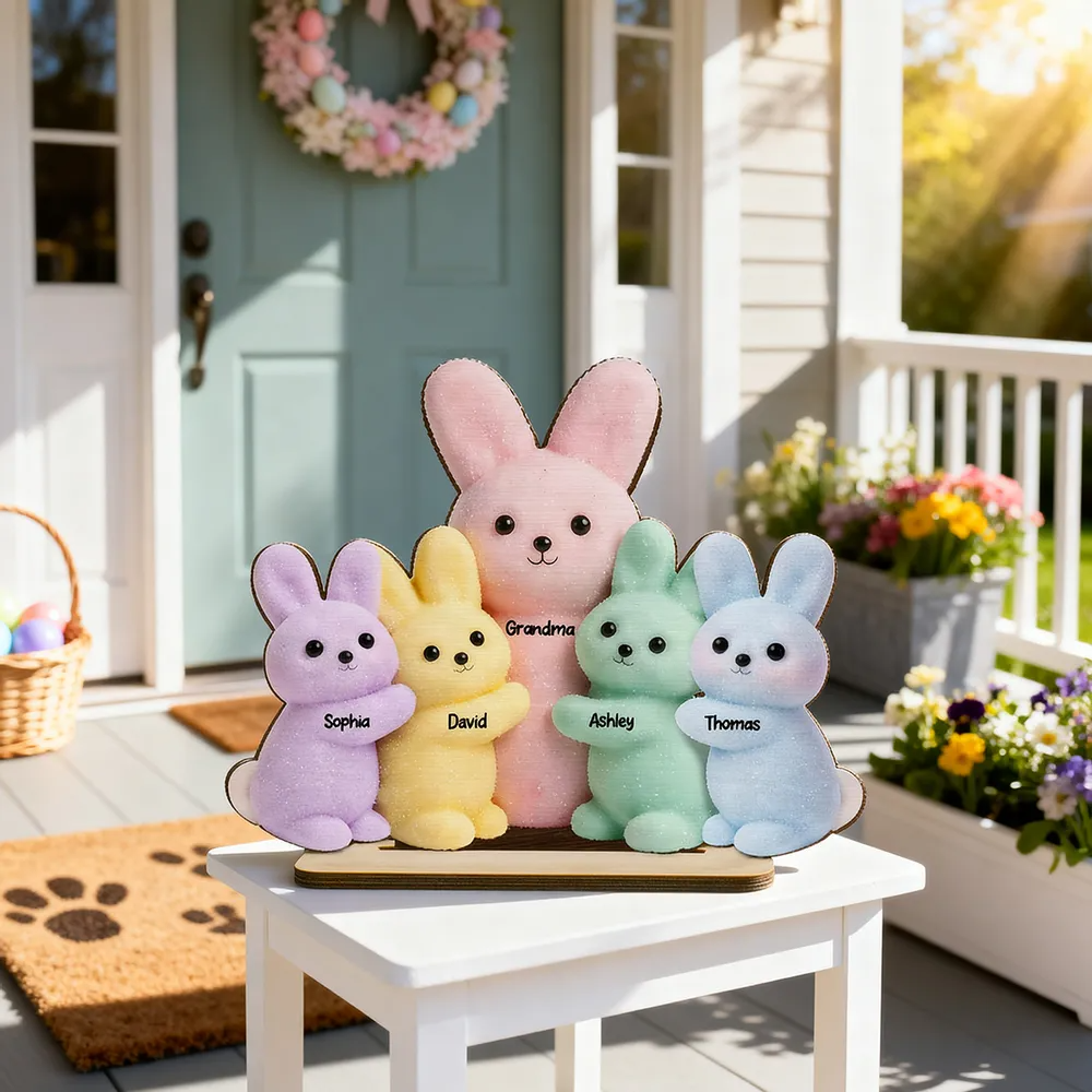 Grandma and Grandkids Bunnies - Personalized Wooden Plaque - Easter Decor Gift for Grandma, Mom