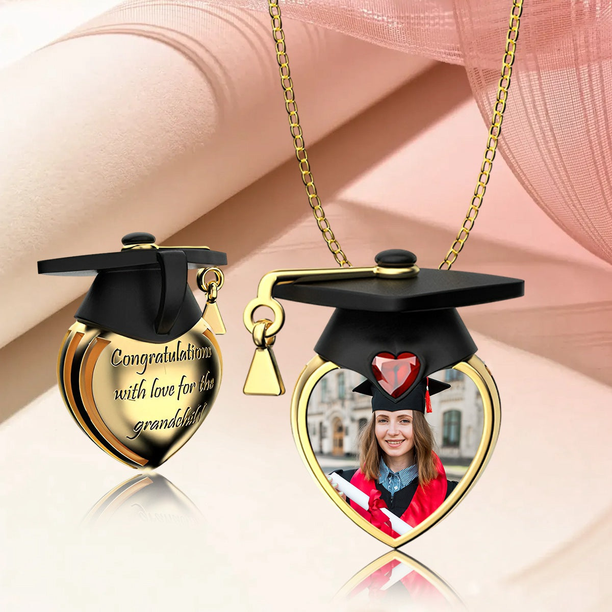Personalized Photo Dainty Birthstone Graduation Cap Necklace