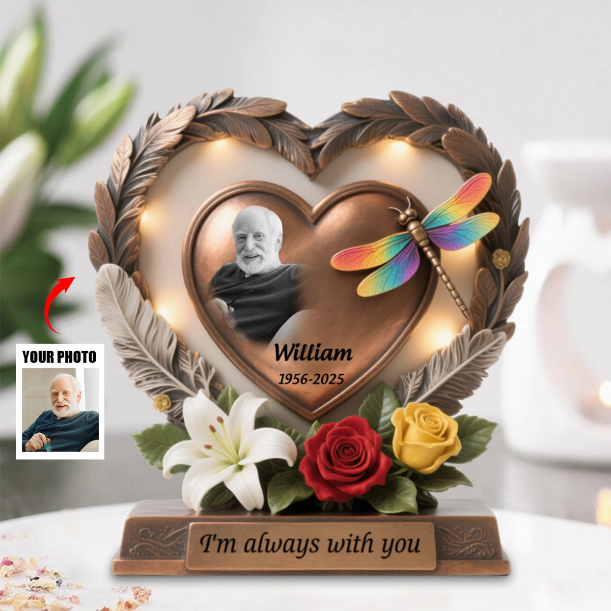 I'm always with you - Personalized Heart Dragonfly Memorial Acrylic Plaque