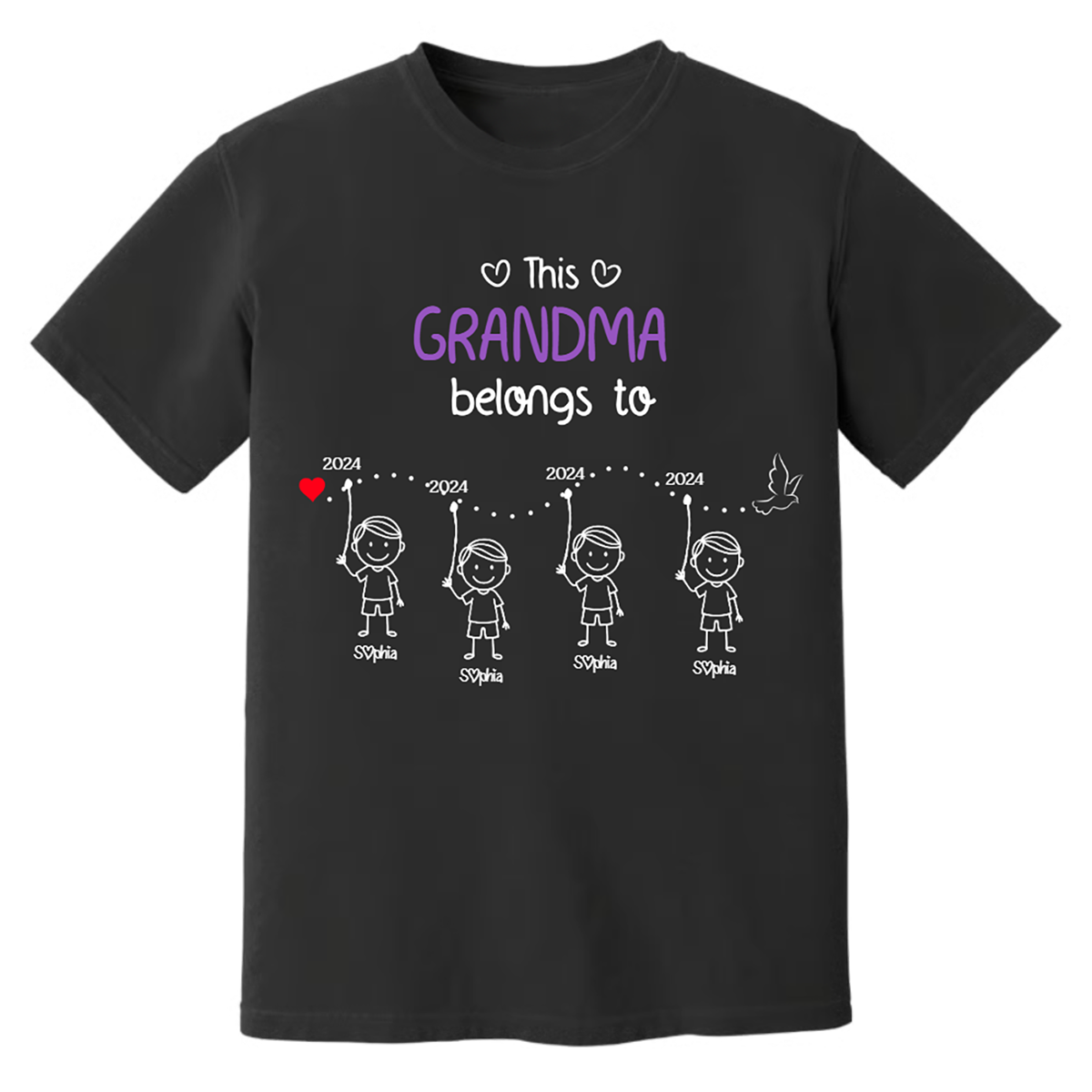 Personalized Grandma With Kids Names & Birth Years, Custom Family Timeline T-Shirt Gift