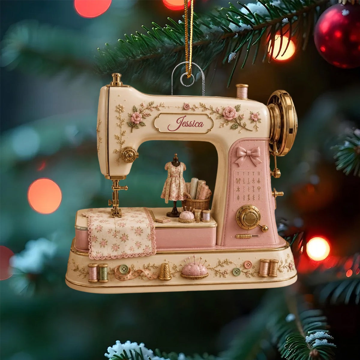 Personalized Sewing Machine Acrylic Ornament, Custom Sewing Christmas Gift, Seamstress Keepsake, Sewing Room Decor