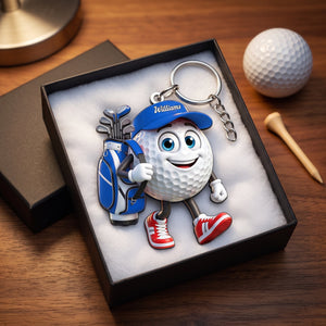Funny Walking Golf Ball Character Sports Decor Keychain