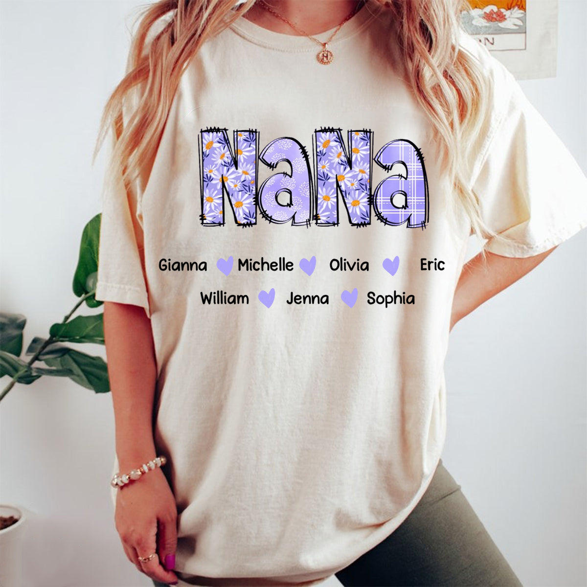 Custom Gigi Purple Daisy With Grandkids Mother's Day Pure Cotton T-Shirt