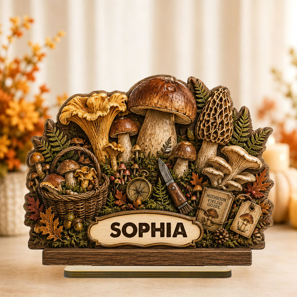 Personalized Mushroom Cluster Shape Wooden Plaque,Gift for Nature lovers,Foragers