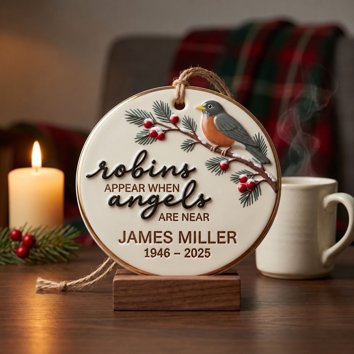 When Angels Are Near – Personalized Cardinal Memorial Ceramic Ornament | Custom Name Remembrance Keepsake & Sympathy Gift