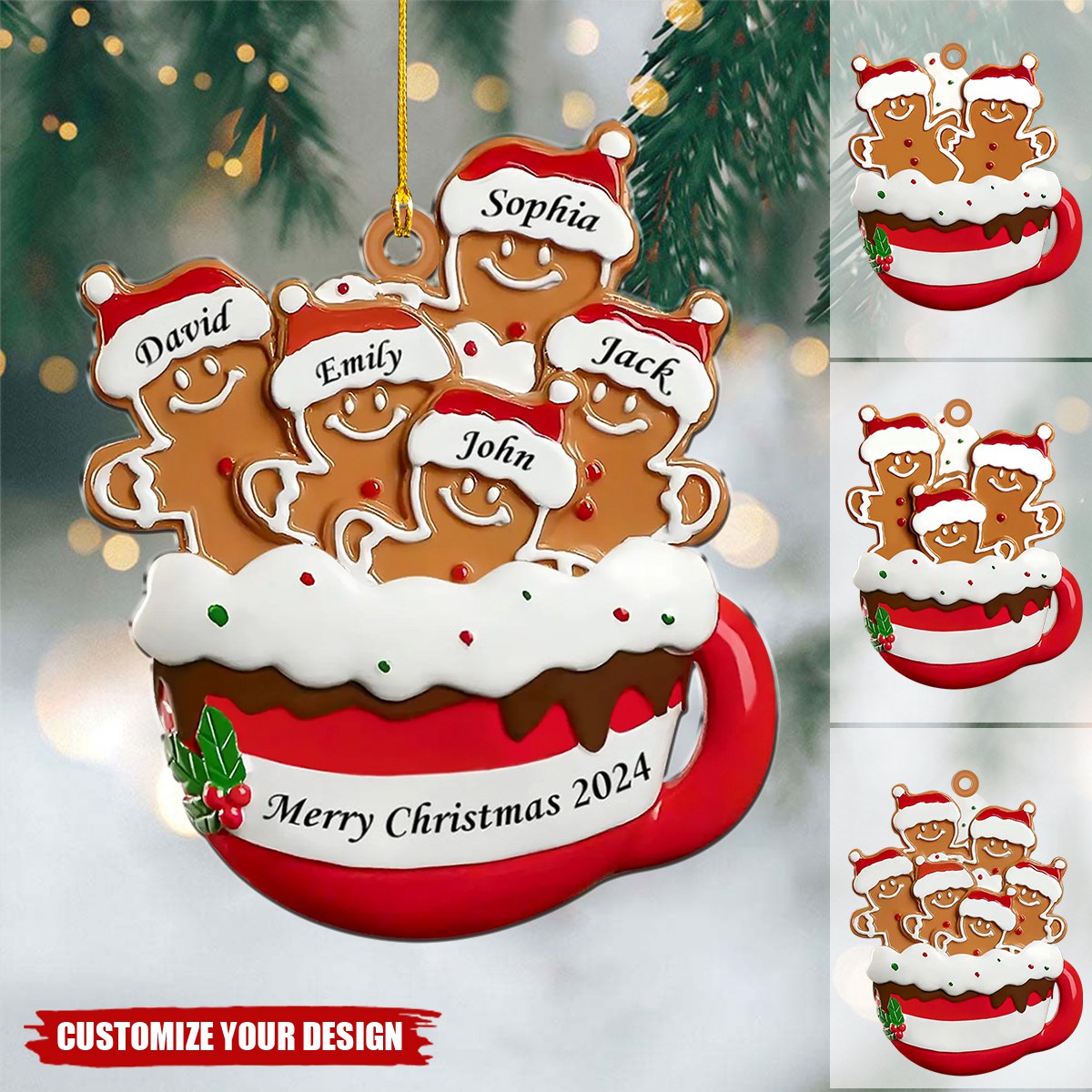 Personalized Christmas Gingerbread Family Ornament