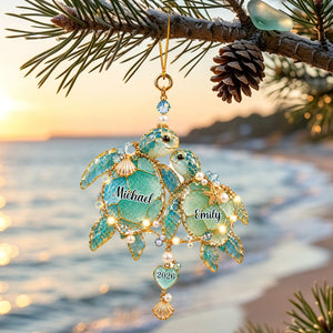 Personalized Sea Glass Sea Turtle Couple Ornament Wedding Christmas Gift For Couples