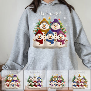 Grandma Snowman With Grandkids Lovely - Personalized Pure Cotton Hoodie