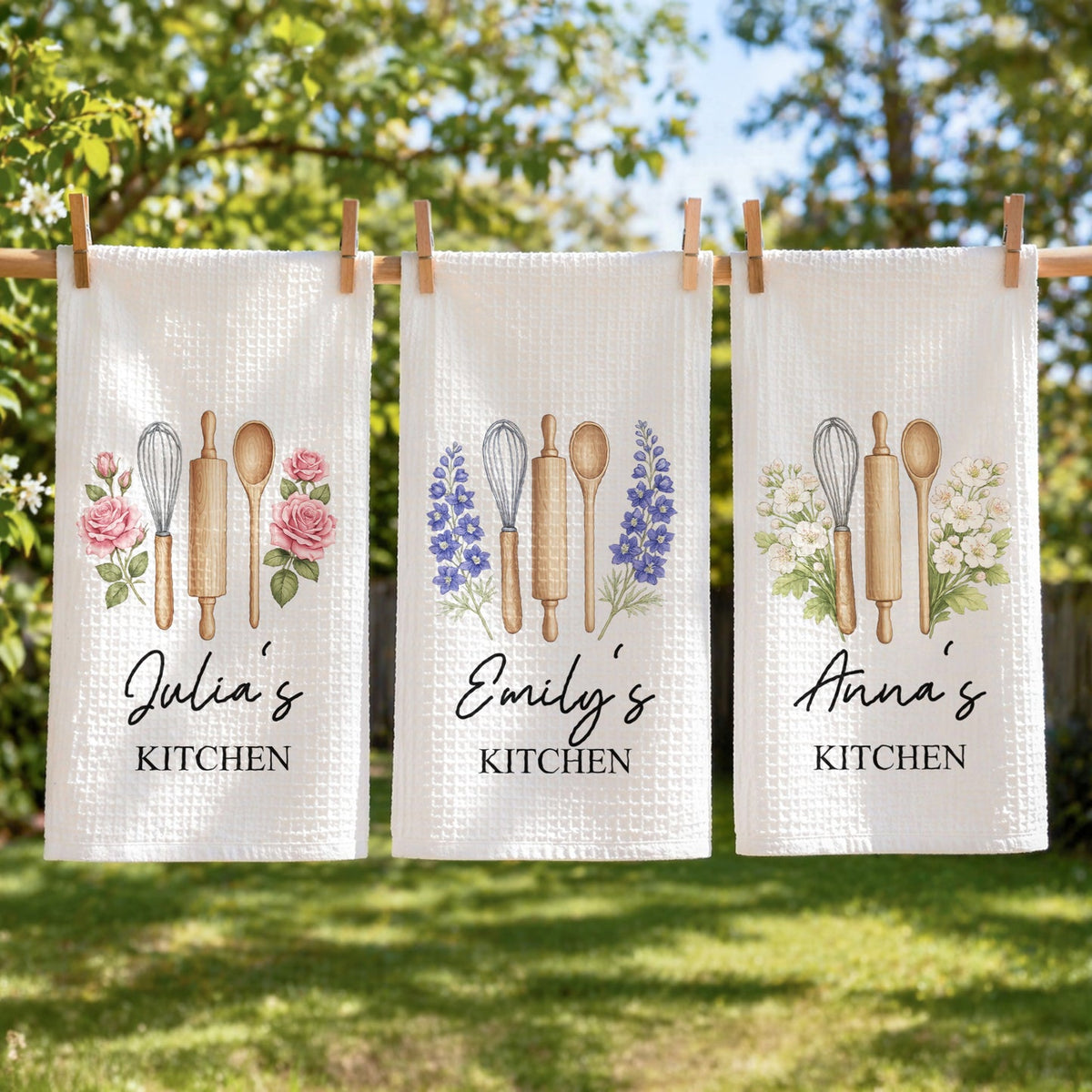 Custom Birth Month Flower Kitchen Towel – Personalized Gift with Name For Mom, Grandma & Her