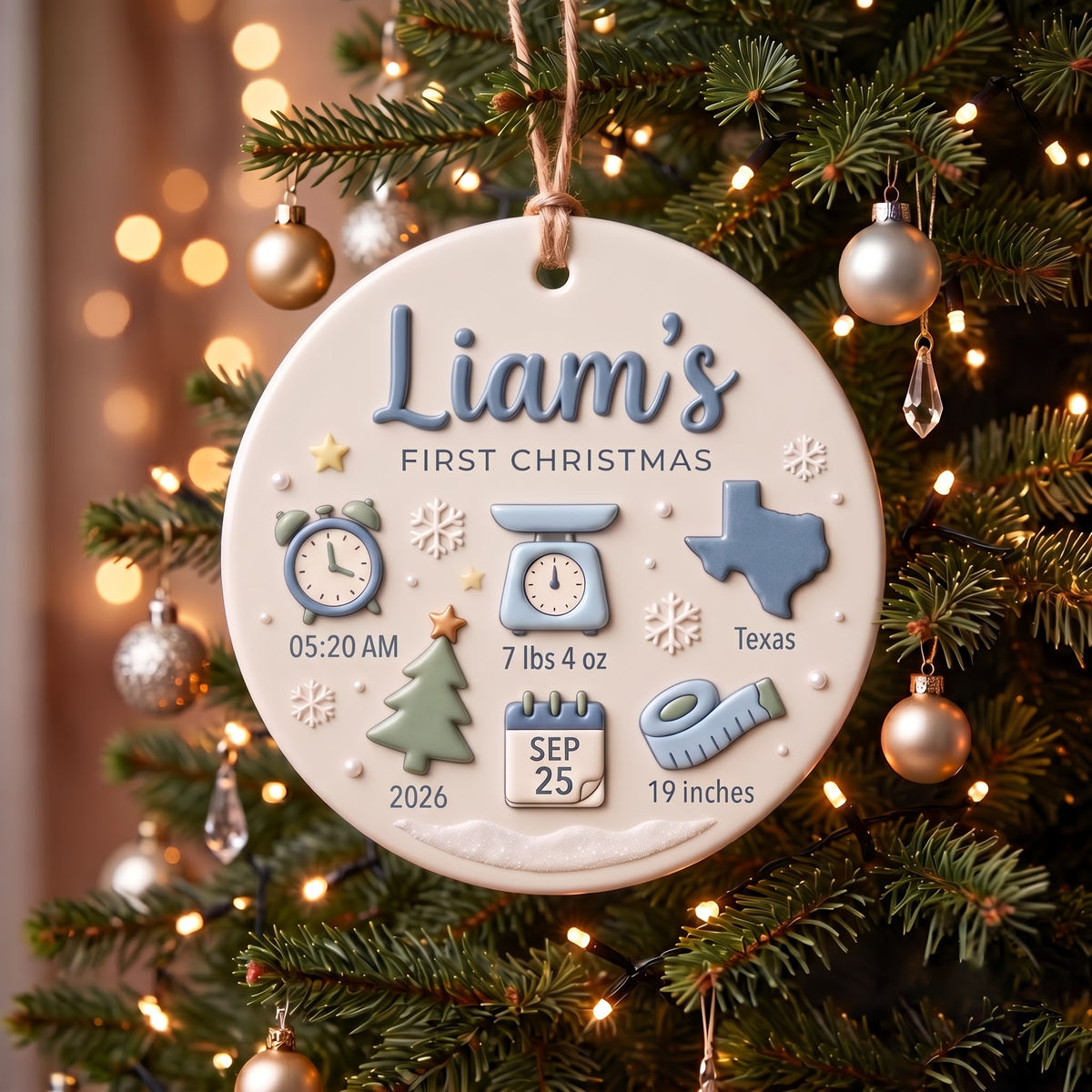 Baby's First Christmas-Personalized Birth Stats Ceramic Ornament Custom Newborn Keepsake Gift