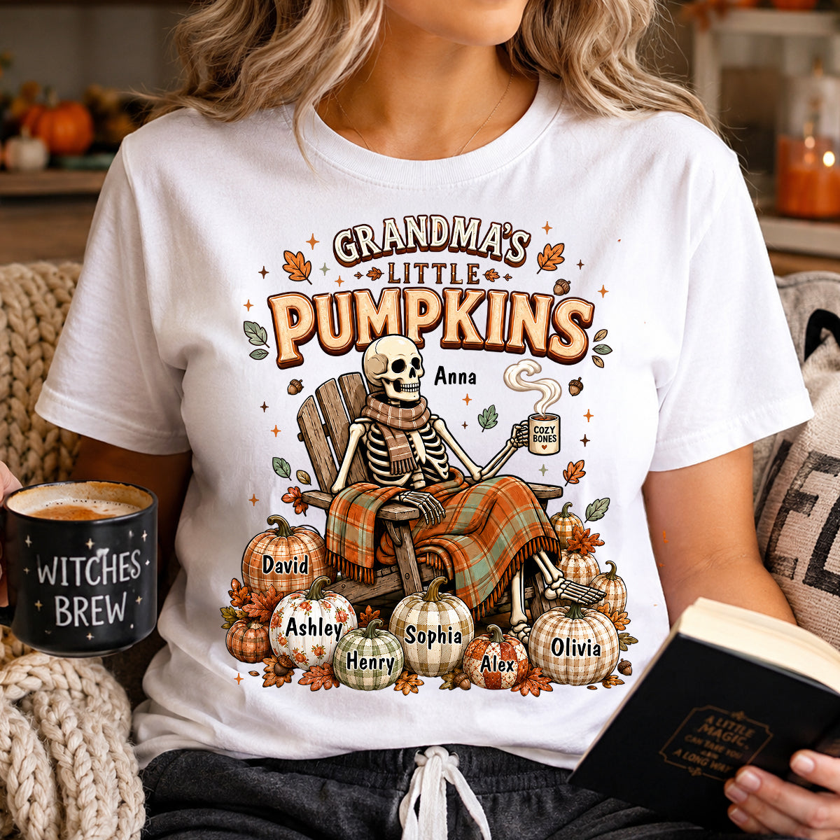 "Grandma Skeleton Pumpkins" – Personalized Halloween Shirt | Gift For Grandma