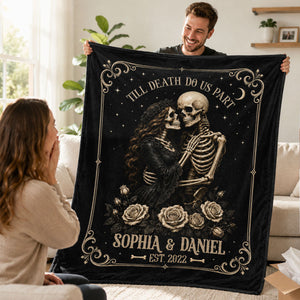Personalized "Till Death Do Us Part" Skeleton Blanket – Spooky Goth Halloween Gift For Couples