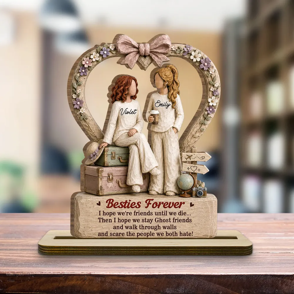"One Soul, Two Besties" – Personalized Wood Plaque With Flat Base | Friendship Keepsake Gift