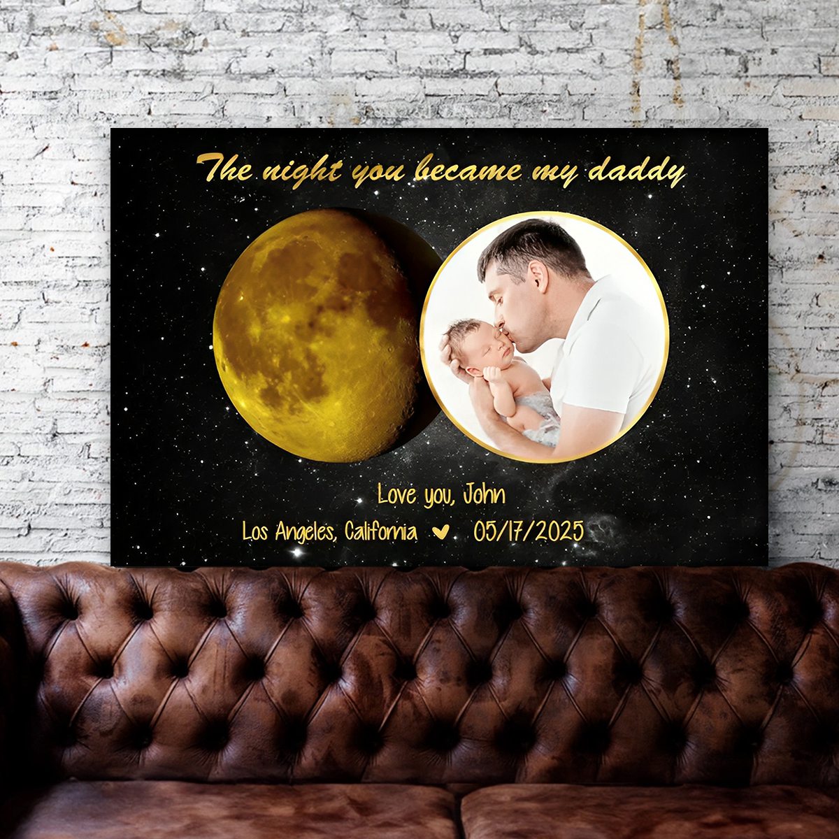 Moon Phase Art The Day You Became My Daddy Mommy Personalized Poster, Gift For New Mom, New Dad
