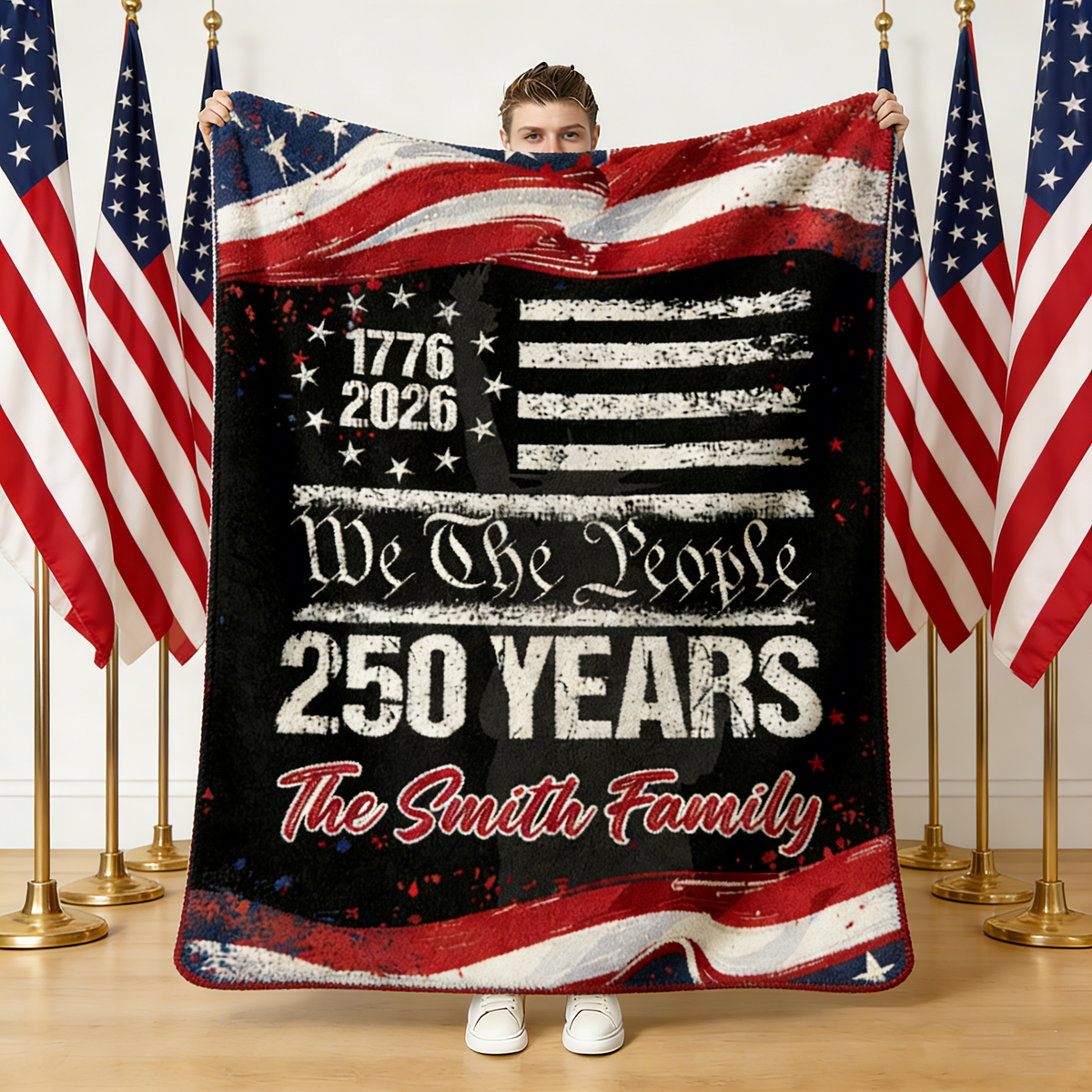 250 Years America 250th Birthday 1776-2026 Personalized Blanket Gift for Family