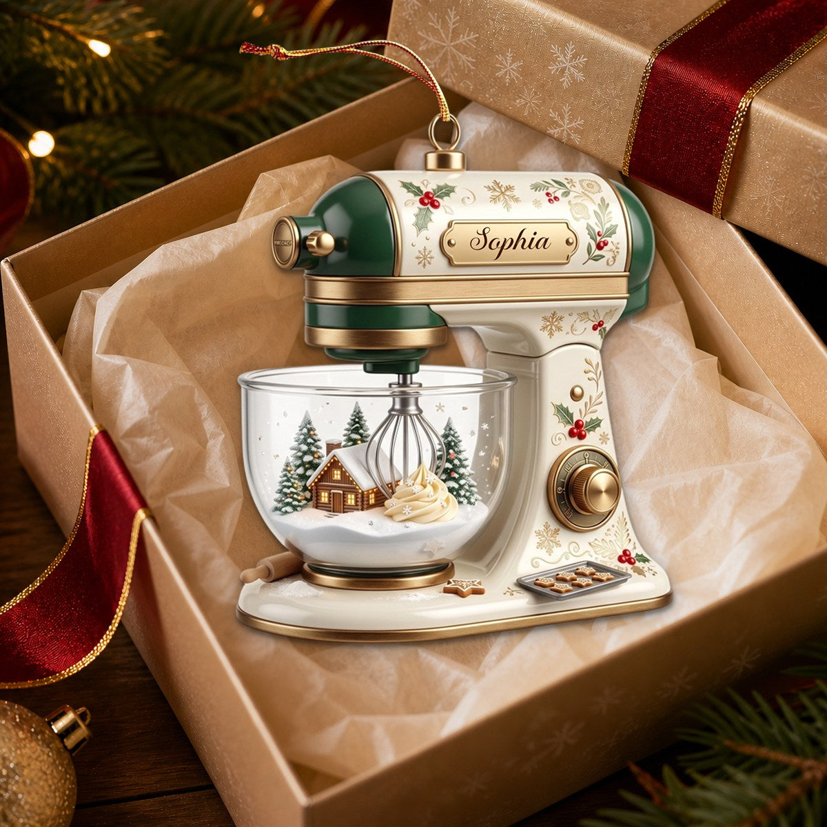 Personalized Cream Vintage Stand Mixer Christmas Ornament Baker Gift