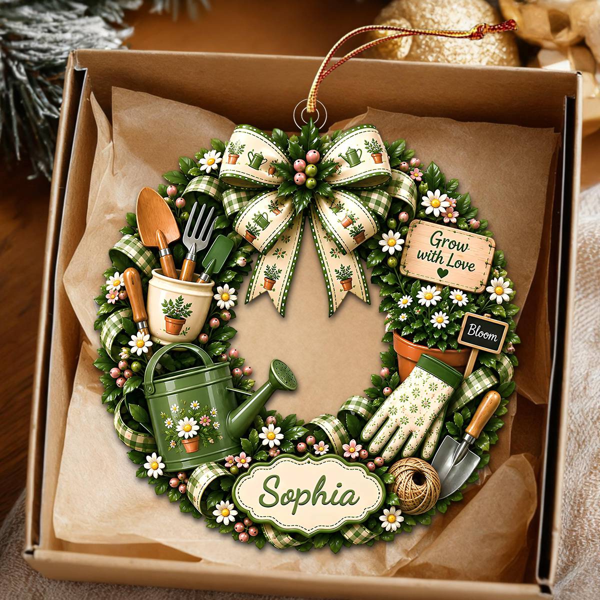 "Grow With Love" – Personalized Gardening Acrylic Hanging Ornament | Gift For Gardeners