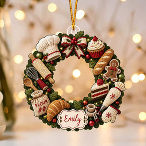 "Flour Baker Wreath" – Personalized Christmas Acrylic Hanging Ornament | Gift For Bakers & Moms