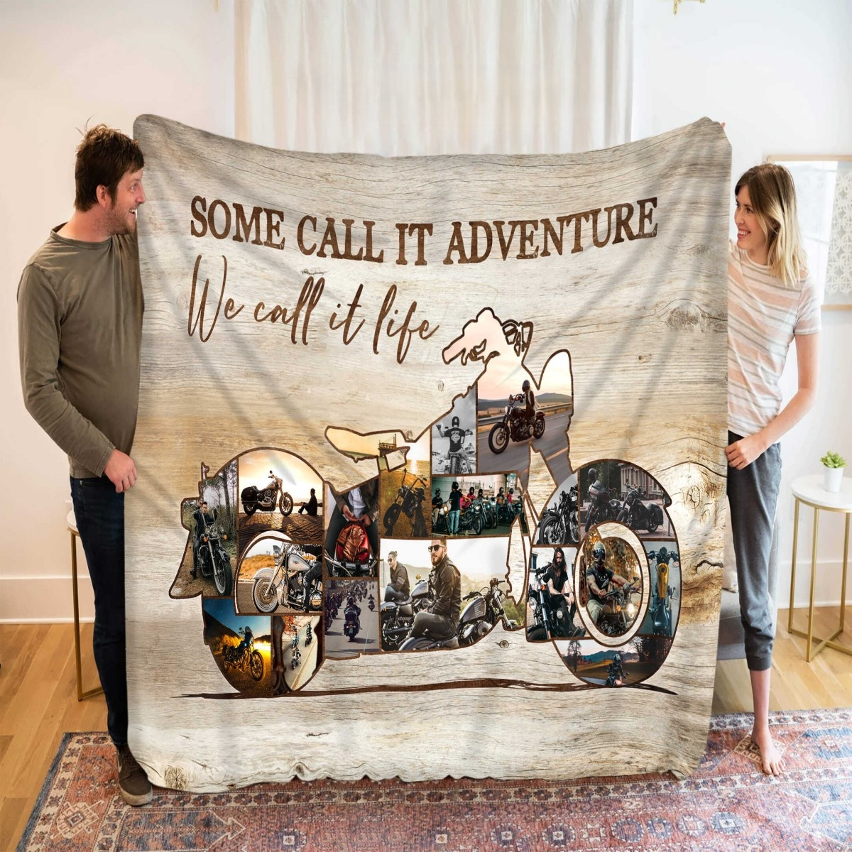 Custom Motorcycle Photo Collage Fleece Blanket – Personalized Wall Decoration Gift For Bikers