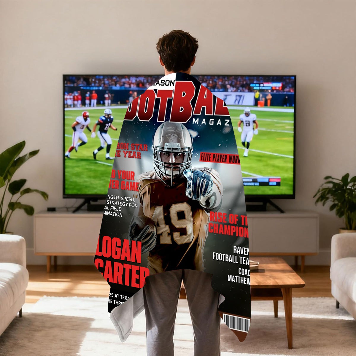 Personalized Football Magazine Cover  Blanket, Football Player Gift, Football America Gifts