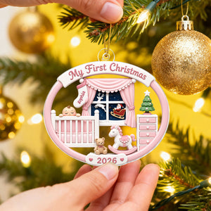 Personalized Baby's 1st Christmas 2026 Ornament – Light Pink & Blue Design | Newborn Keepsake For New Parents