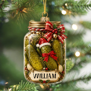 Personalized Pickle Jar Funny Christmas Ornament, Lucky Pickle Hunt, Cute Holiday Decoration