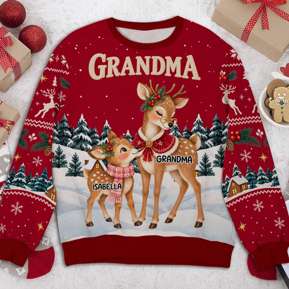 Personalized Reindeer Winter Love All-Over Print Sweatshirt – Custom Name Cozy Christmas Sweater