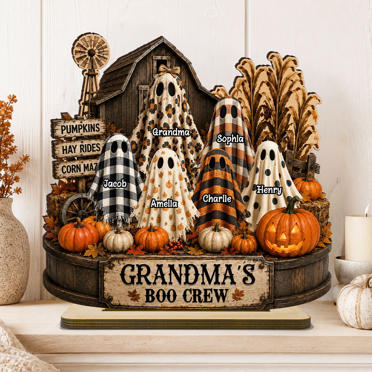 Personalized "Grandma's Boo Crew" Pumpkin Patch Plaque – Halloween Gift For Grandma